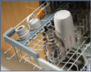 A dishwasher with a white container and cups

AI-generated content may be incorrect.